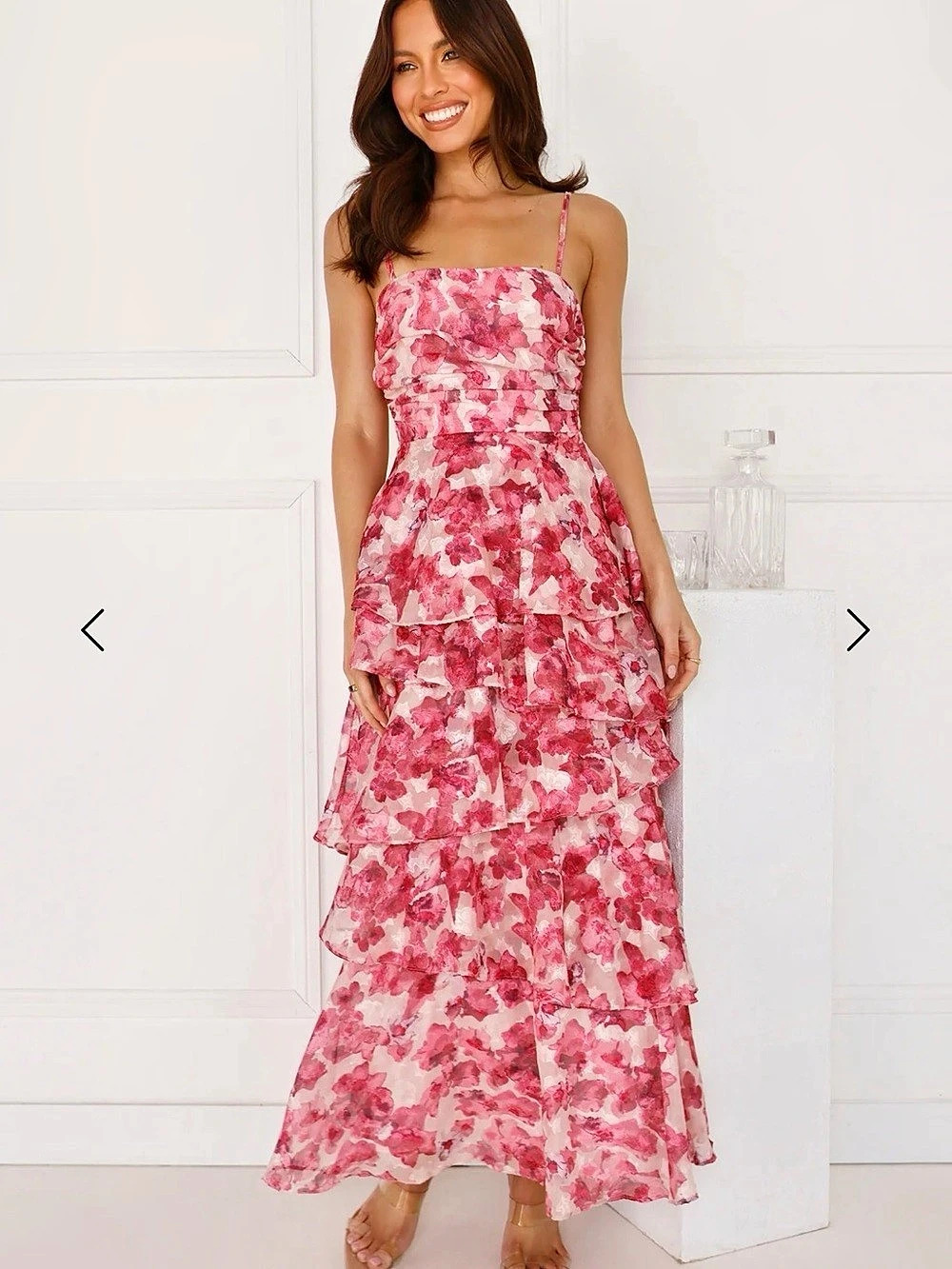 NWT Hello Molly Fizzing Fantasia Maxi dress Sz L pink floral tiered skirt